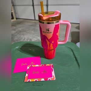 Mattel Barbie And Stanley Tumbler, Pink and Orange Drinkware, Like New